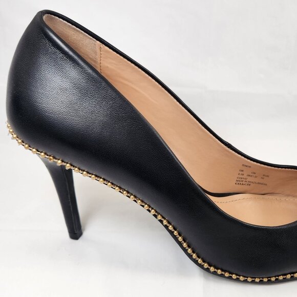 Coach Samantha Pump Heels with brass beadchain Trim Smooth Leather Size 9.5 - Picture 4 of 16